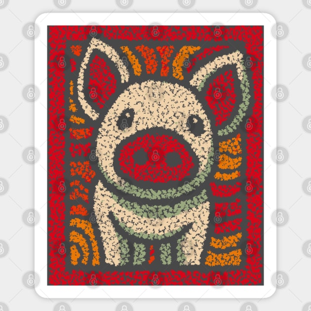 Decorative Pig Tile | Farm Animal Folk Art Magnet by TuncGK